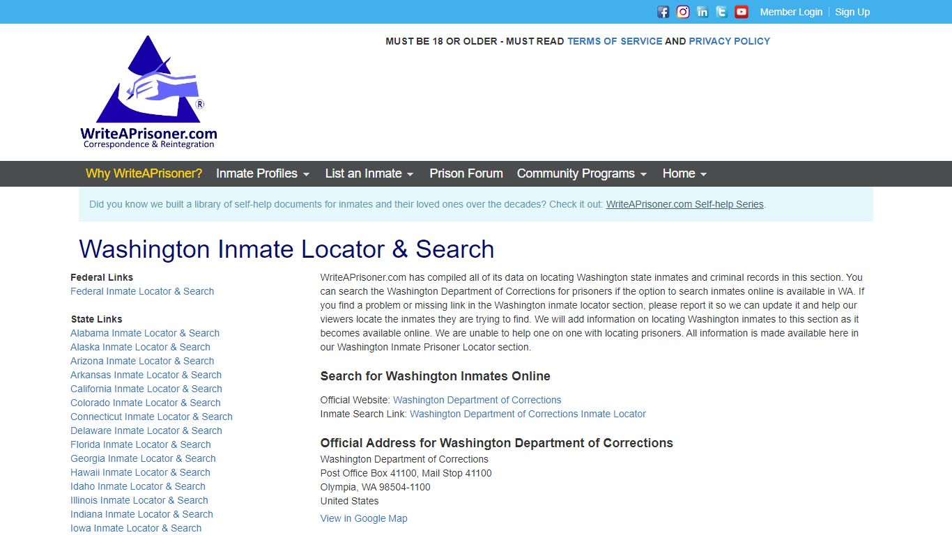 Washington Inmate Locator & Search | WriteAPrisoner.com